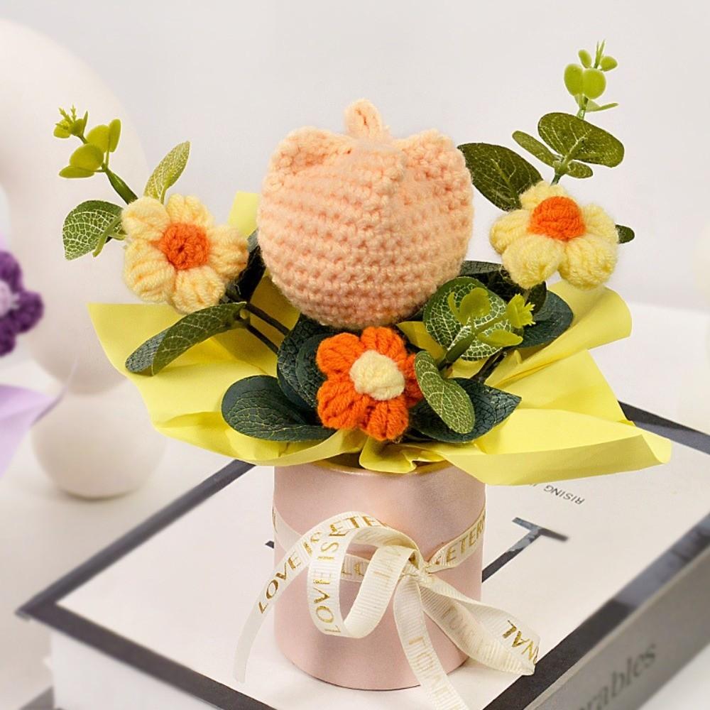 Fertige Blumen Häkelblumensträuße Heimdekoration Handgestrickter Tulpenstrauß Valentinstag Geburtstagsgeschenk