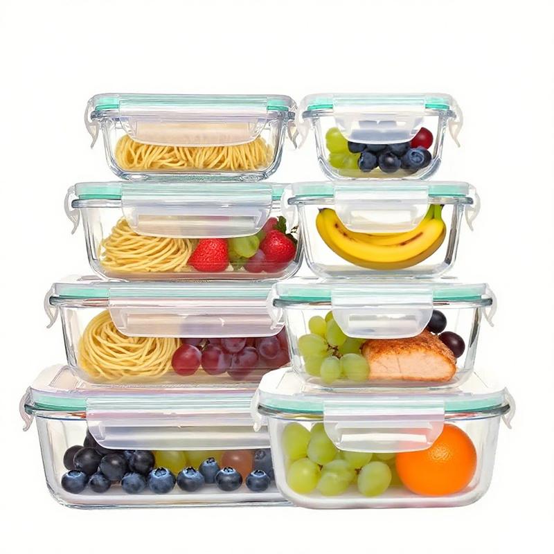 Wholesale 8 Pack Borosilicate Glass Food Containers With Airtight Buckle Lids Household Kitchen Food Organizer