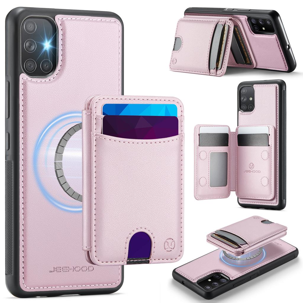 For Samsung Galaxy A51 4G SM-A515 Magnetic Case JEEHOOD J10 Leather Back Phone Cover with Detachable Card Holder Kickstand