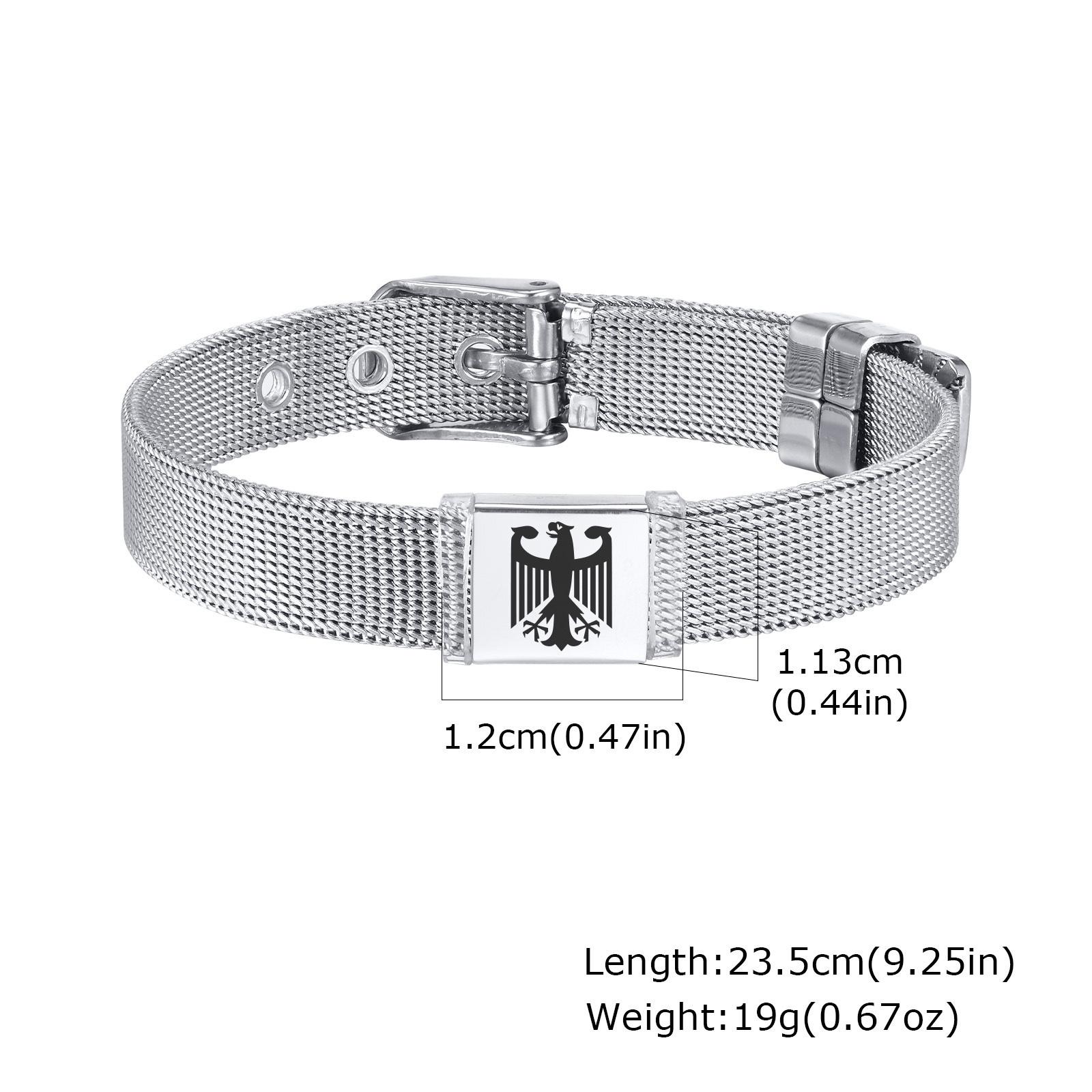 German Eagle Bracelet for Men Boys,Stainless Steel Mesh Adjustable Wristband,Germany Jewelry Gift