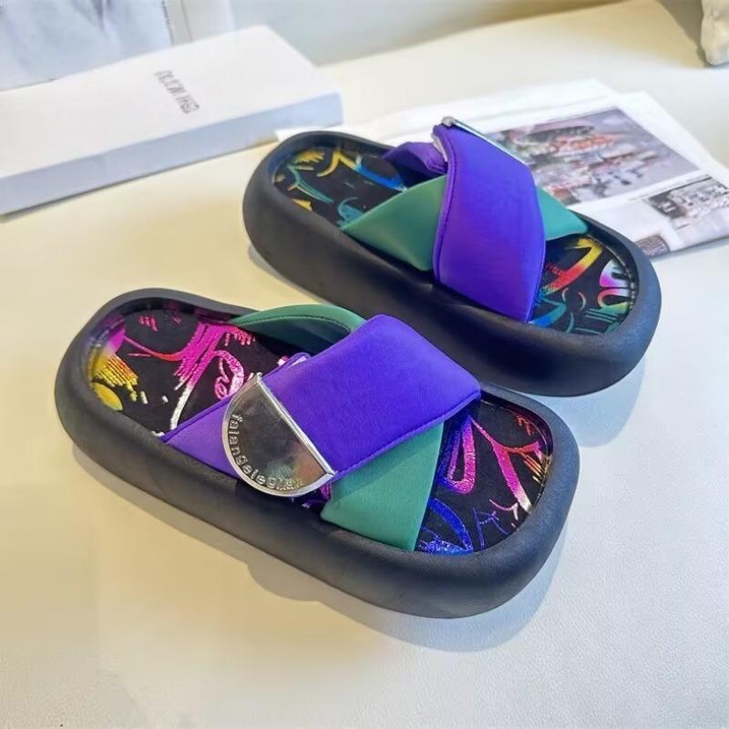 

Thick-soled heightening cool slippers women s summer wear fashionable new muffin high-heeled casual seaside sandals 35 фиолетовый