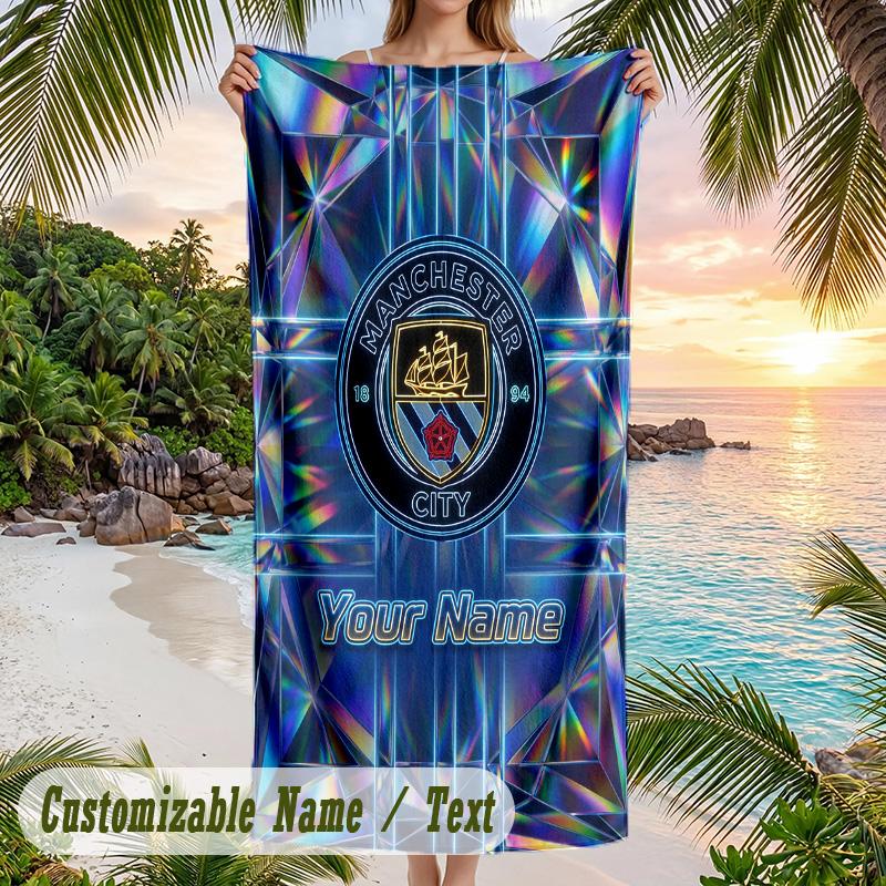 Beach Towel Manchester City Print Custom Name Text Soft Towel for Swimming Pool