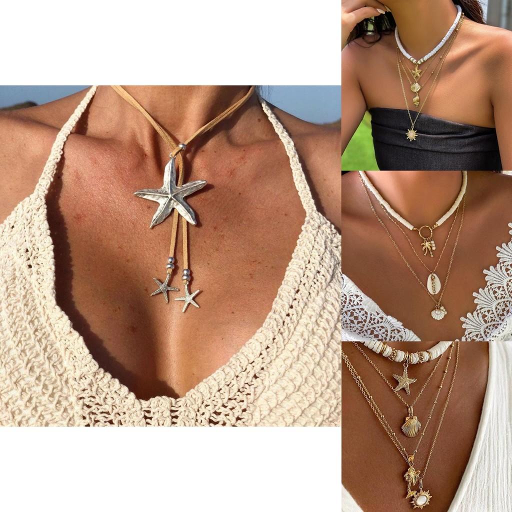 Layered Shell Unique And Starfish Necklace With Eyecatching Alloy Design Suitable For Women Fashionforward
