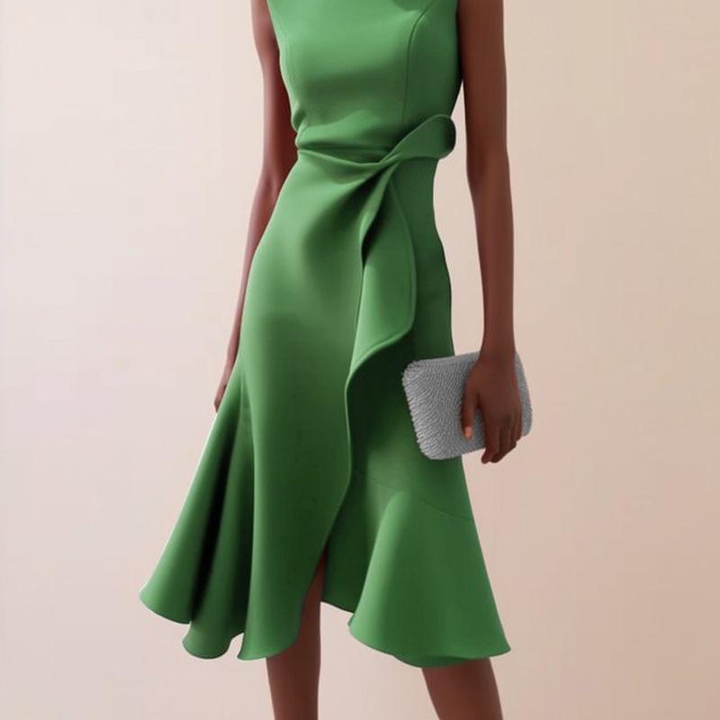 Women's Crew Neck Sleeveless Tie Waist Midi Dress A Line Elegant Casual Dress