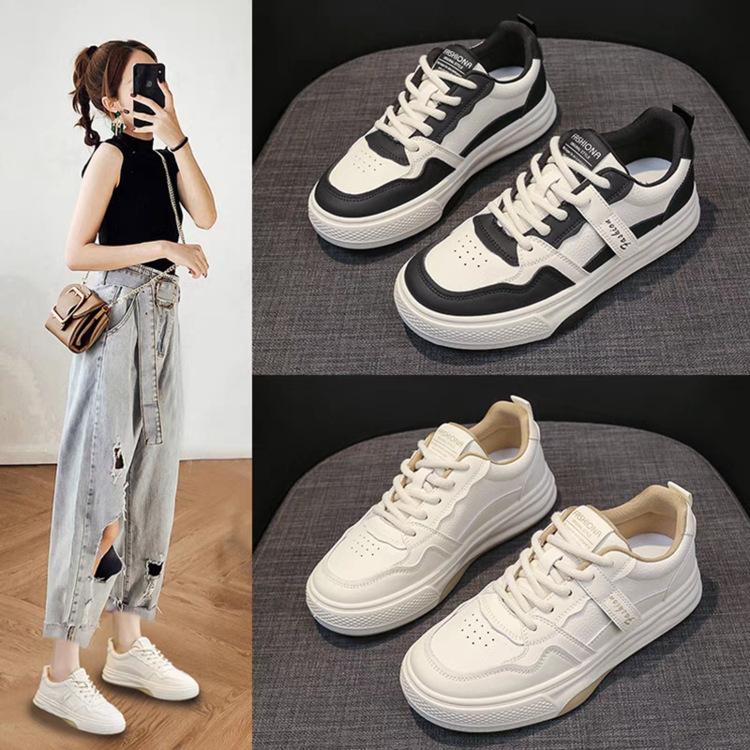 Popular leather white shoes women's 2025 spring new versatile women's shoes sports and leisure platform student non-slip board shoes