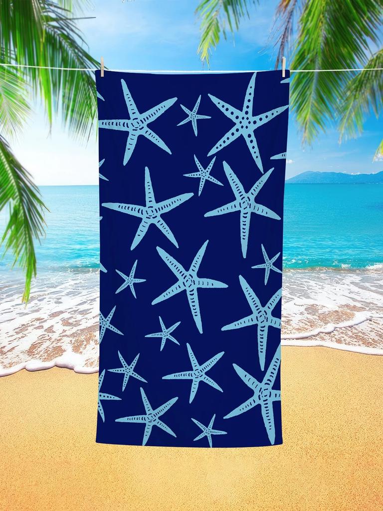 Navy Blue Starfish Printed Beach Towel Ultra-fine Fiber, Fast Drying,large and High Water Absorption,beaches and Swimming Pools
