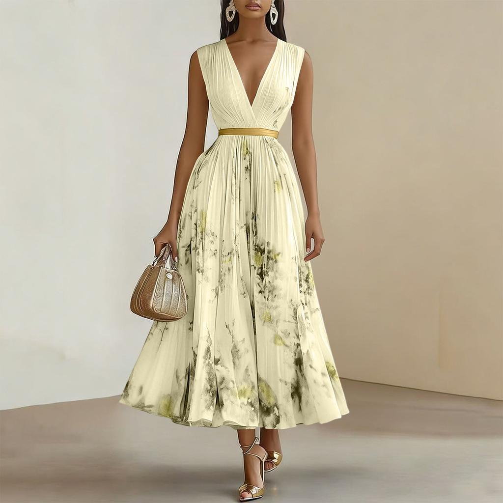 Women's Sleeveless Flower Printed Holiday Dress