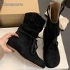 Retro Height Increasing Short Boots for Women Autumn Winter 2025 Round Toe Lace Up Thick Soled Modern Boots Western Cowboy Botas