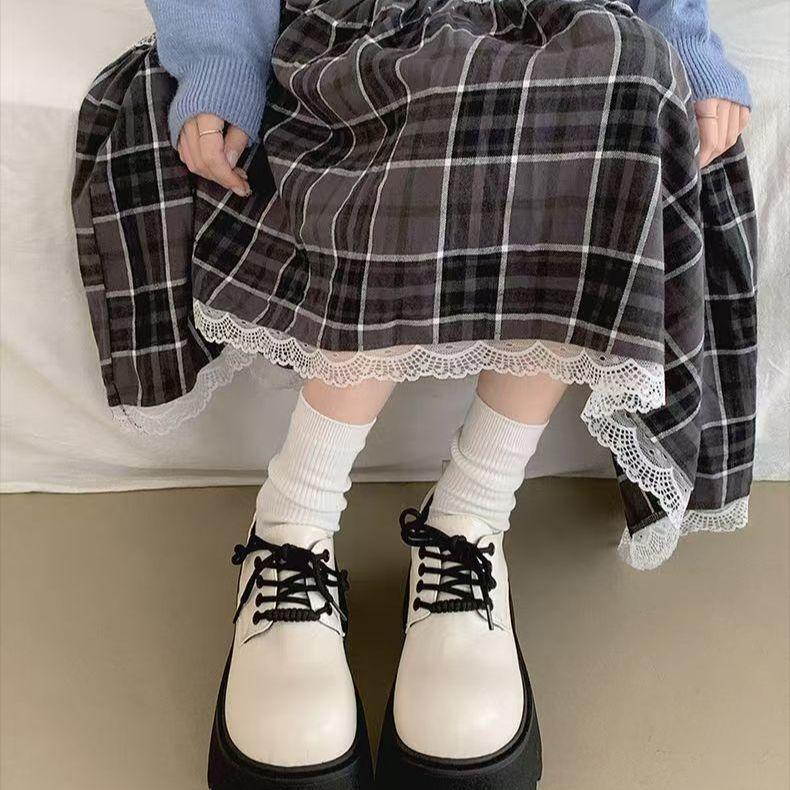 Muffin platform small leather shoes women's 2025 autumn and winter new white British style round head lace-up versatile Japanese single shoes