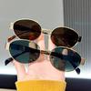 Oval Shaped Trendy Sunglasses for Travel High-end Metal Slimming Sun Shading Fashion Eyewear