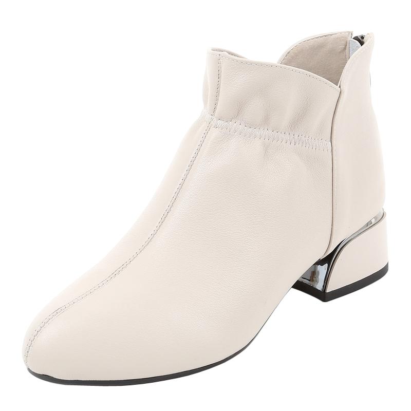 Modă GKTINOO Modă Piele Naturală Botine Femei Tocuri Groase Fermoar Vârf Ascuțit Toamnă Iarnă Pantofi Femei Talpă Moale Botine Scurte