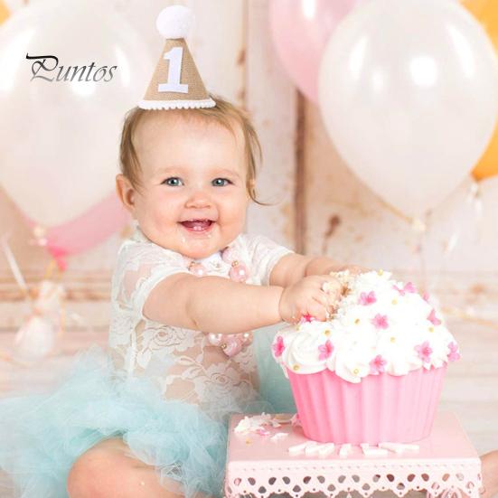 Bursdagshatt med pompongball Elastisk flettet Ingen deformasjon Bred bruksområder Dekorer lett nyfødt baby bursdagsfesthatt for barn