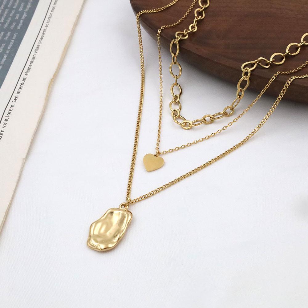 Niche Light Luxury Irregular Oval Peach Heart Pendant Three Layers Stacked Wearing Chain Collarbone Chain Necklace Girl