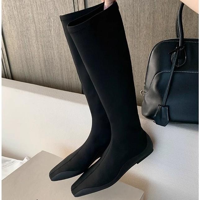 

Осень и зима новые модные комичные ноги~ темперамент квадратный носок плоские ботинки носки ботинки облегающие ноги средняя труба тонкие ботинки женские 35