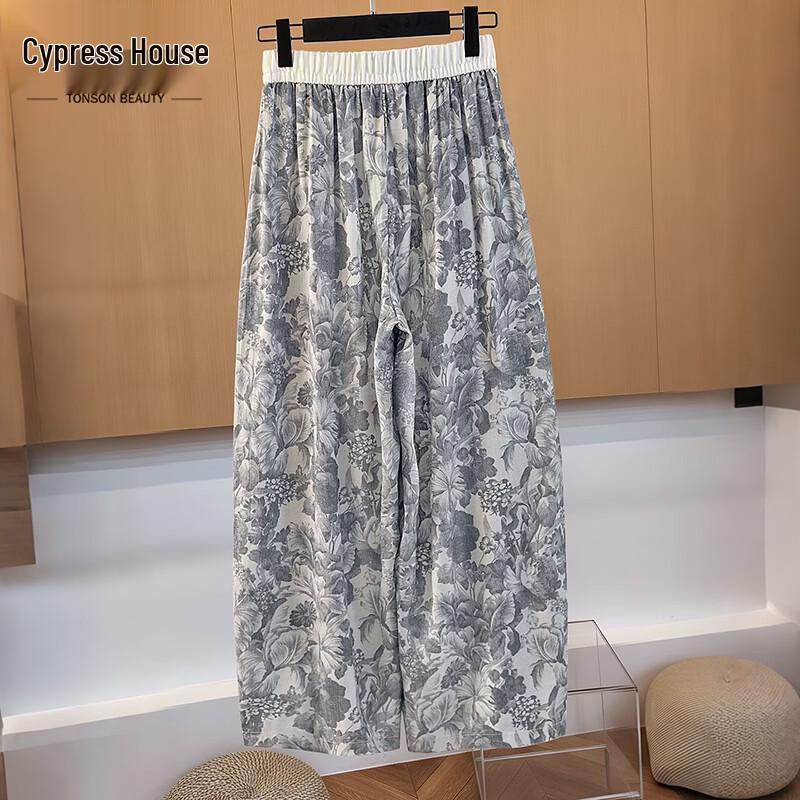 Sibaishe Women s Printed Linen Blend Cropped Wide-Leg Pants M