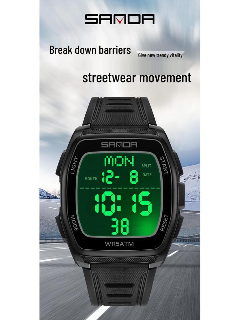 Sanda Trend Student Sports Electronic Watch: Luminous, Alarm, Dual Time, Waterproof, Chronograph