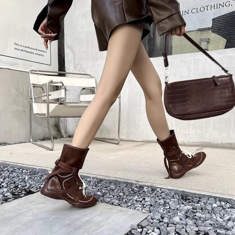 Fashion 2025 Brand Ladies Shoes Mid-Calf Women's Boots Fashion Side Zipper Modern Boots Women New Belt Buckle Lace-up Shoes for Women