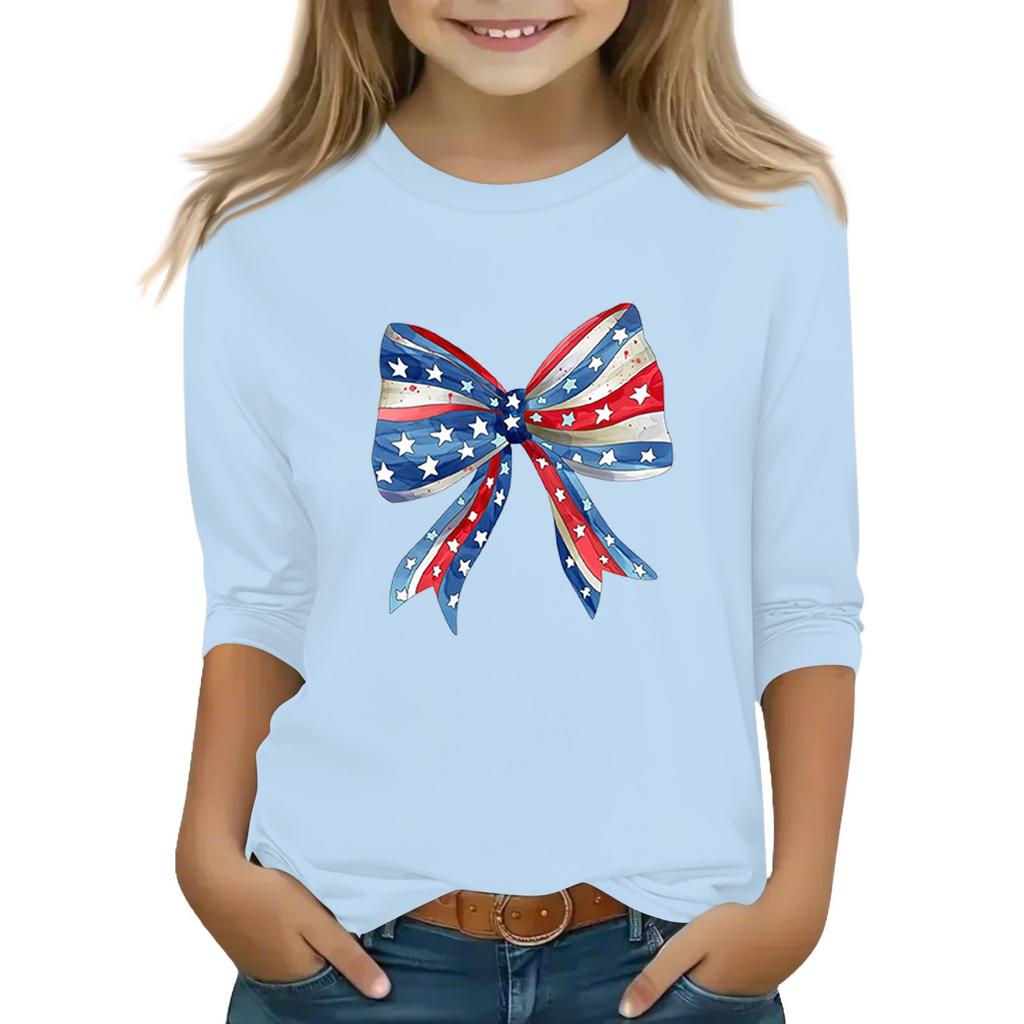 Druckoberteile für junge Mädchen 3-10 Jahre Rundhals 3/4-Ärmel T-Shirts Trendige Oberteile Outfit T-Shirts