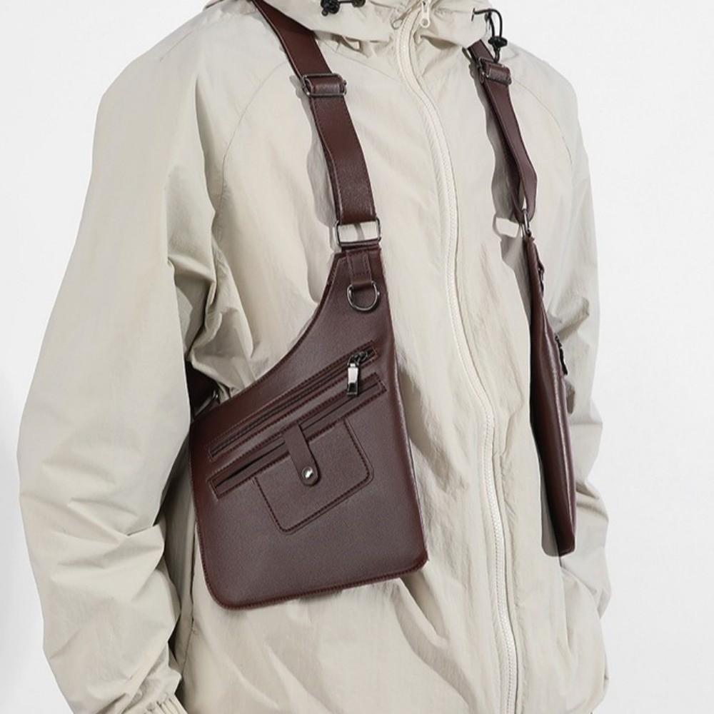 PU Leather Vest Bag Adjustable Shoulder Straps Underarm Strap Wallet Pocket Travel Leisure