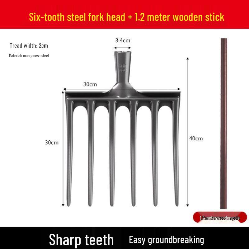 Vierzahnige Gabel aus Vollstahl: Bodenumdreh- und Lockerungswerkzeug mit Holzgriff
