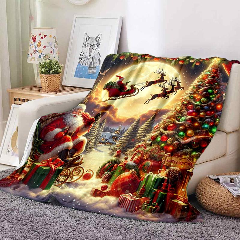 Cartoon Santa Claus Merry Christmas Snowman New Year Gift Soft Flannel Blanket for Beds Bedroom Sofa,Throw Blanket for Cover