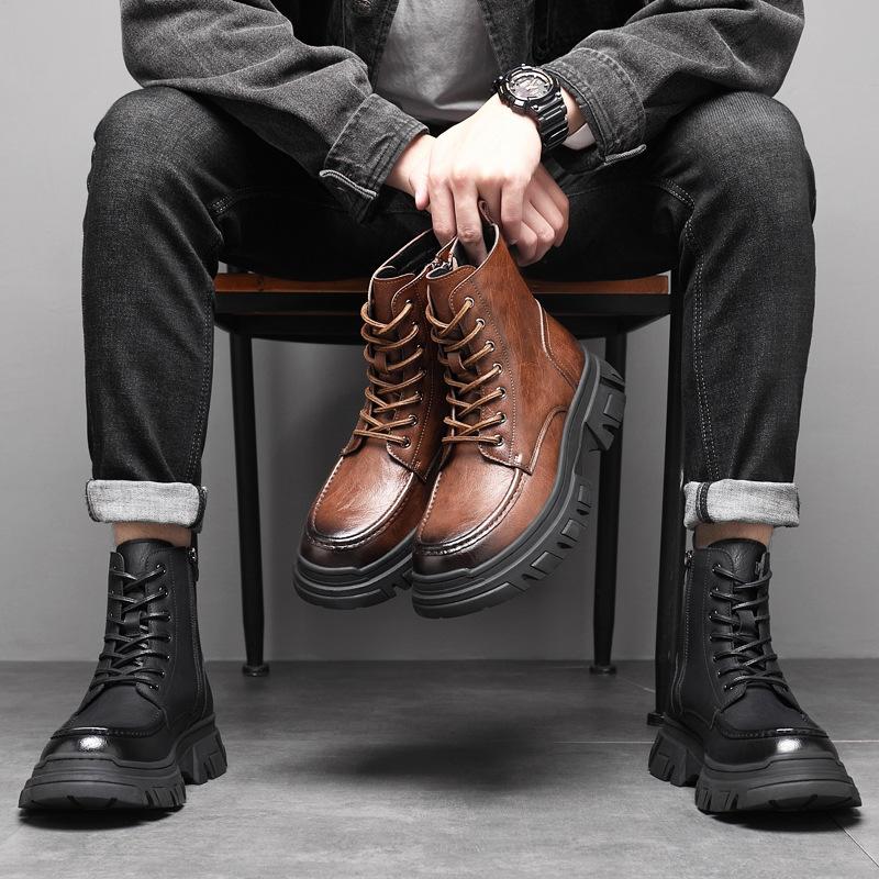 Martin Boots Men's Winter New Velvet High-top Leather Shoes Men's British Leather Platform Tooling Locomotive Boots