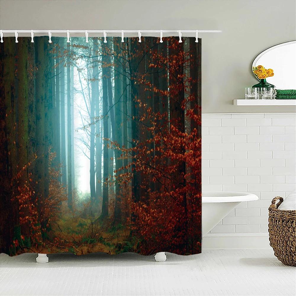 Natural Scenery Waterproof Fabric Shower Curtain Bathroom Curtains With Hooks 180X180Cm Landscape Bath Screen Home Decoration