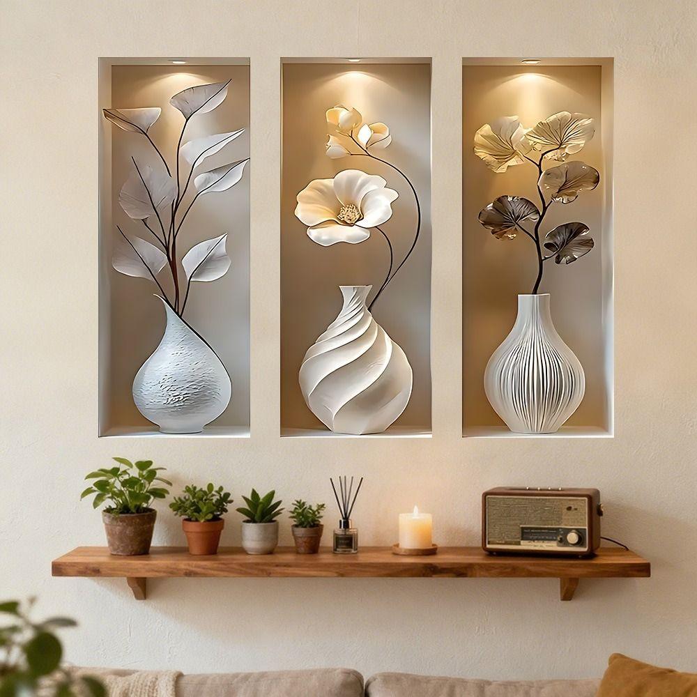 3Pcs Waterproof Flower Wall Sticker Plant Wall Sticker for Office Living Room Study Cabinet