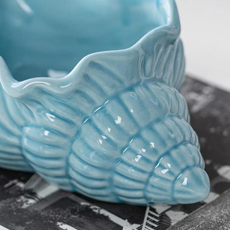 Personality Trend Ashtray Ceramic Ashtray Creative Simplicity Household Living Room Fly-proof Ash Large Conch Storage Decoration