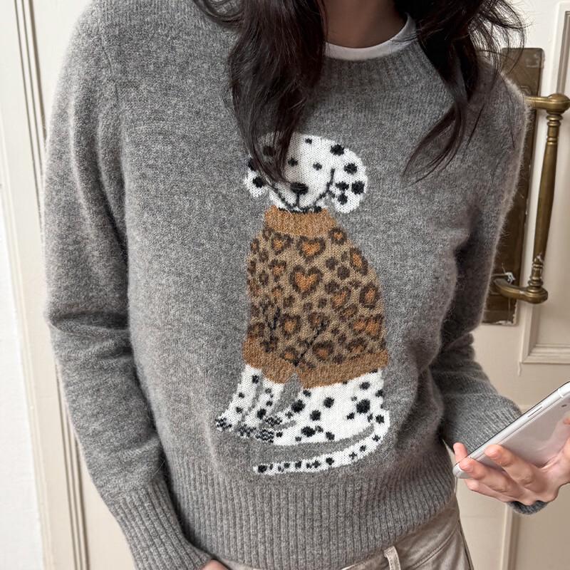 GREEN BELT Copenhagen Polka Dot Dog Soft Knit Sweater