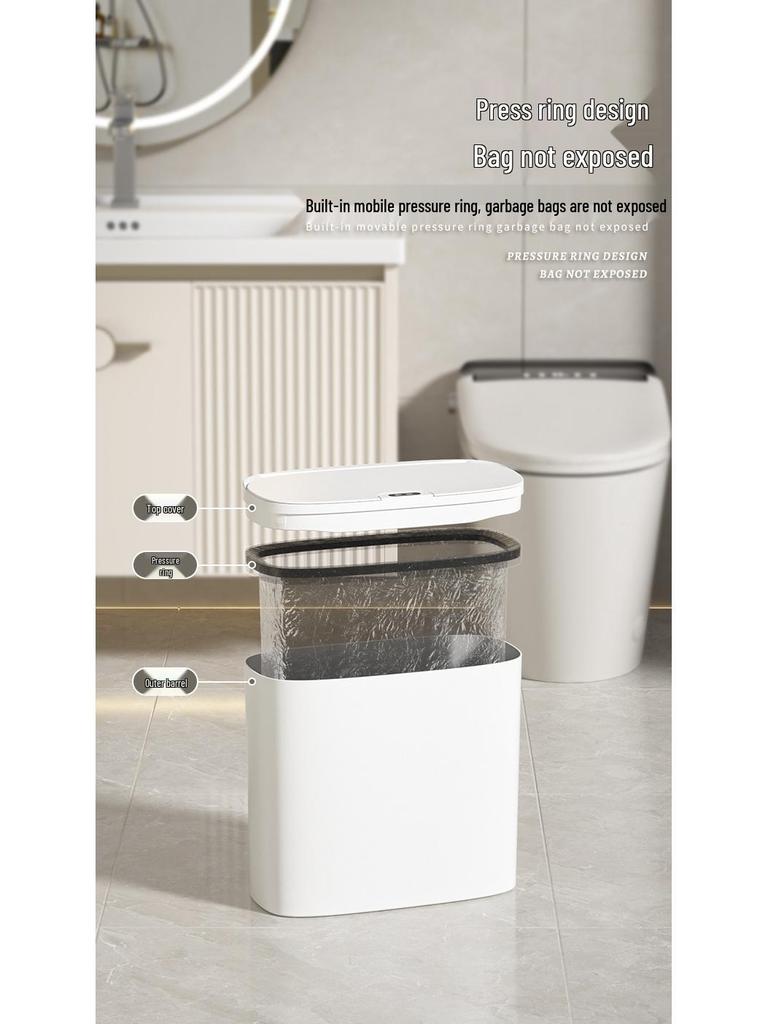 Smart Bathroom Sensor Trash Can - Quiet Flip-Top with Gentle Open/Close