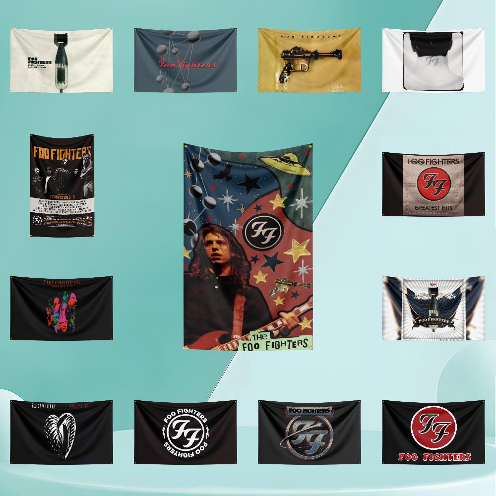 F-Foo F-Fighters Flag Rock Music Band Banner HD Printing Tapestry Exhibition, Music Band Fans, Garage Decor