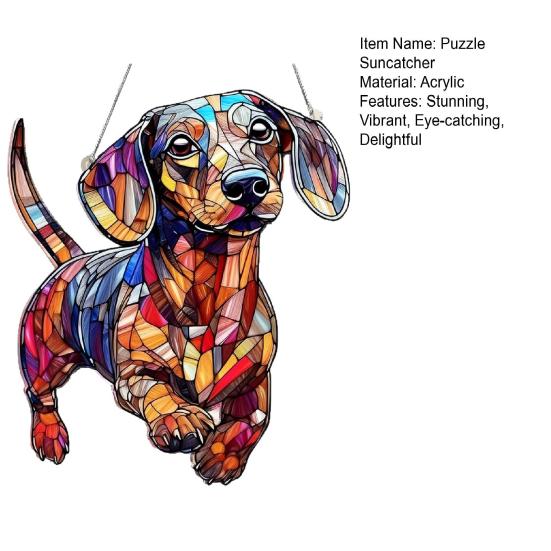 Colorful Dog Acrylic Puzzle Suncatcher Dachshund/Chihuahua Stained Glass Window Hanging Ornament Gifts for Women Dog Lovers