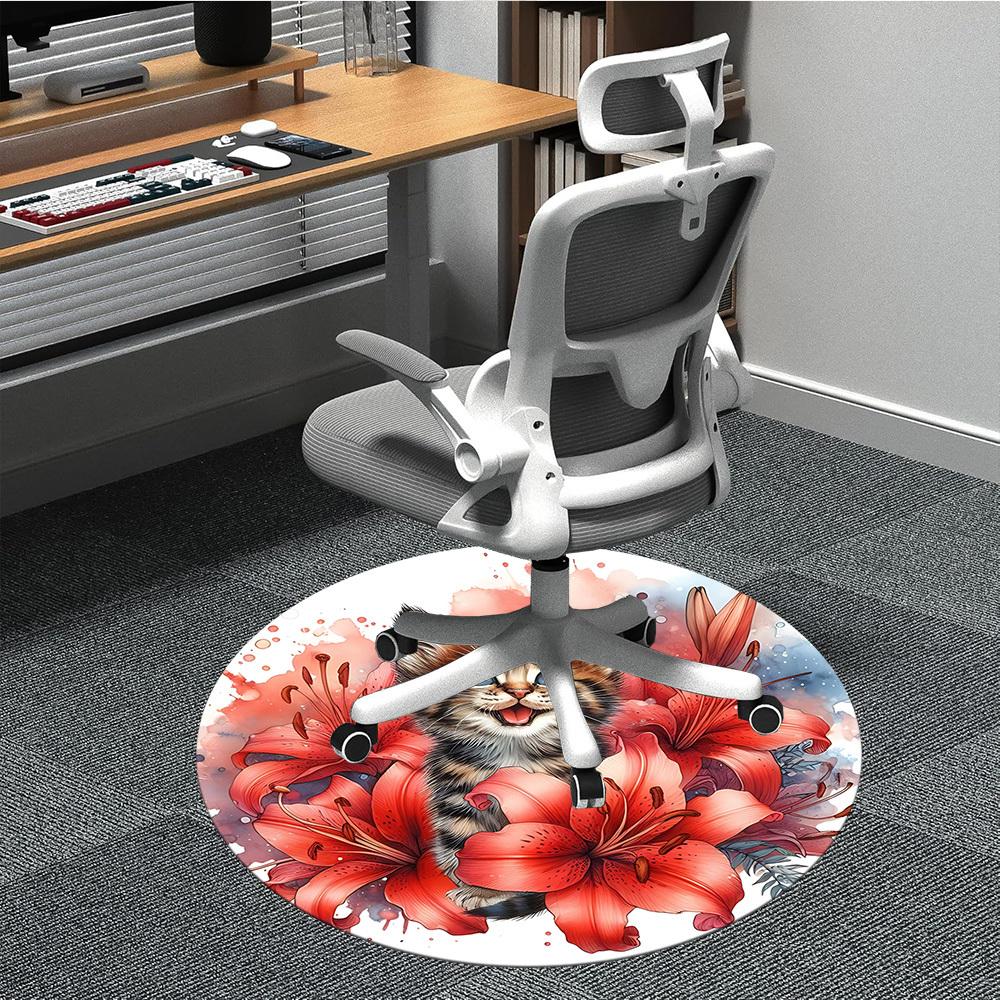 

1pc Kitten Flowers Office Round Rug, Carpet for Office, Gaming, Lightweight Round Floor Mat yy260208091 80cm by 80cm