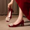 Wedding Shoes Chinese Suede Pointed Toe Single Shoes 2026 New Shallow Mouth High Heels