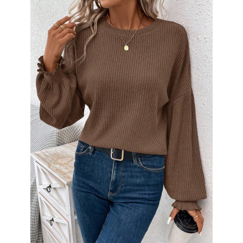 Women S Solid Color Crew Neck Long Sleeve Loose Fit Casual T Shirt