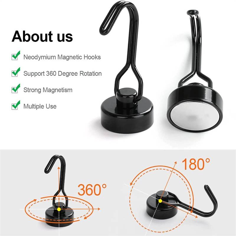 Strong Magnetic Hooks with Rotating Head - Fashionable Metal Wall Mount Hooks, Painted Finish, Adjustable and Multifunctional