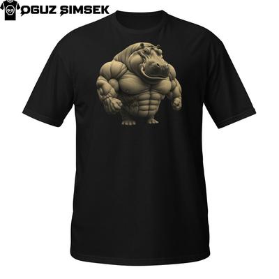 Muscular Bodybuilder Hippo Graphic Unisex T-Shirt | Short Sleeve Tee