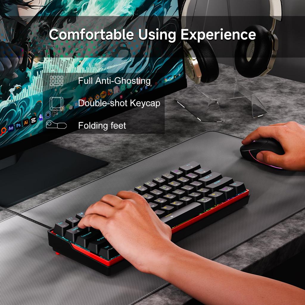 KEMOVE K61SE Mechanical Gaming Keyboard Layout 61 Keys RGB Backlight Red Axis Switch All Keys No Collision Software Macro Compatible Compatible