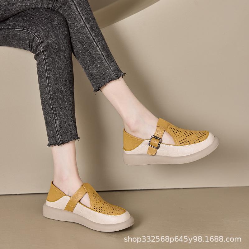 2026 Summer New Thick-soled Hollow Retro Bag Head Casual Shoes