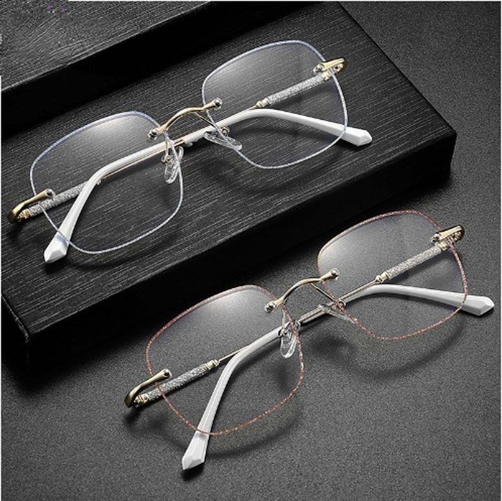 Frameless Women Reading Glasses Anti Blue Light Luxury Shiny Presbyopic Glasses Clear Anti Reflective
