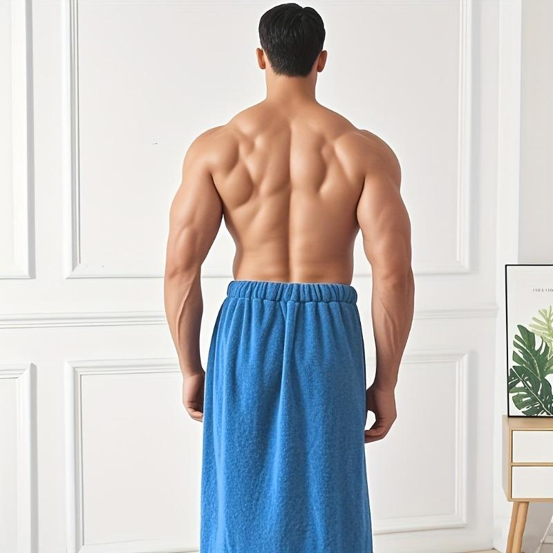 1pc Coral Fleece Absorbent Men's Wearable Spa Wrap with Pocket - Soft Sauna Wrap, Embroidered Shower Supplies, Shower Skirt