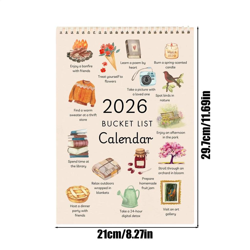 2026 Wall Calendar 12-Month Wish List Calendar Inspirational Goal Planner With Motivational Illustration Monthly List Wall Decor