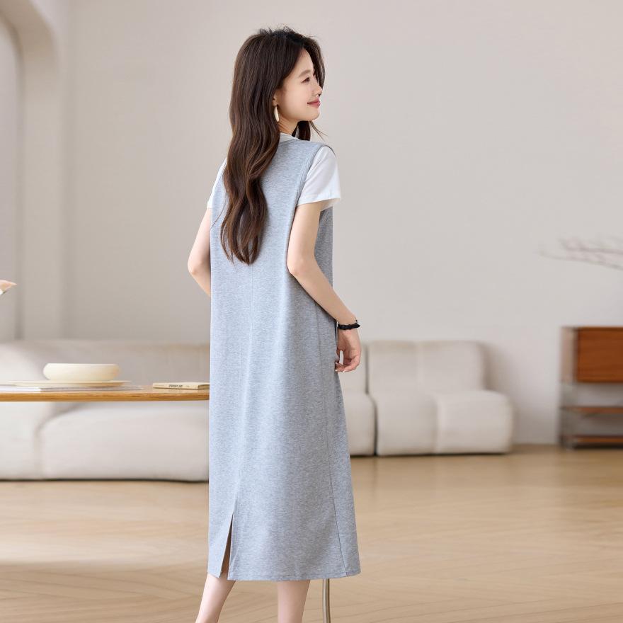 Fashion Skirt Set Women's Summer Thin Young Loose White T-shirt Sleeveless U-neck Dress Two-piece Set