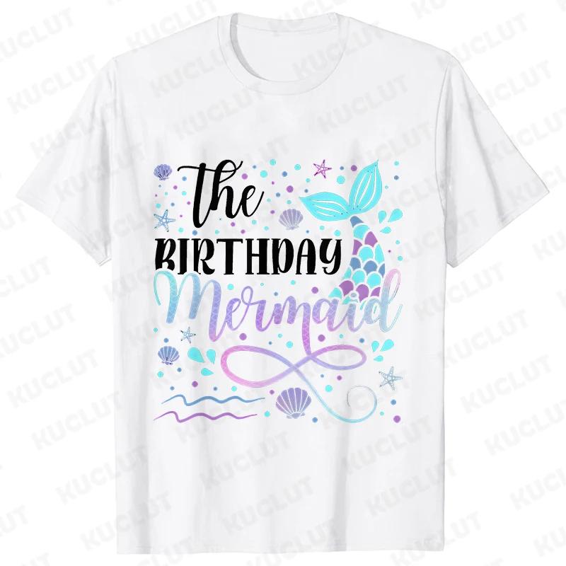 Mermaid Birthday Princess Girl Party T-shirt Family Group Matching Siblings Tees Fashion Vintage Unisex Tops Oversized Clothing