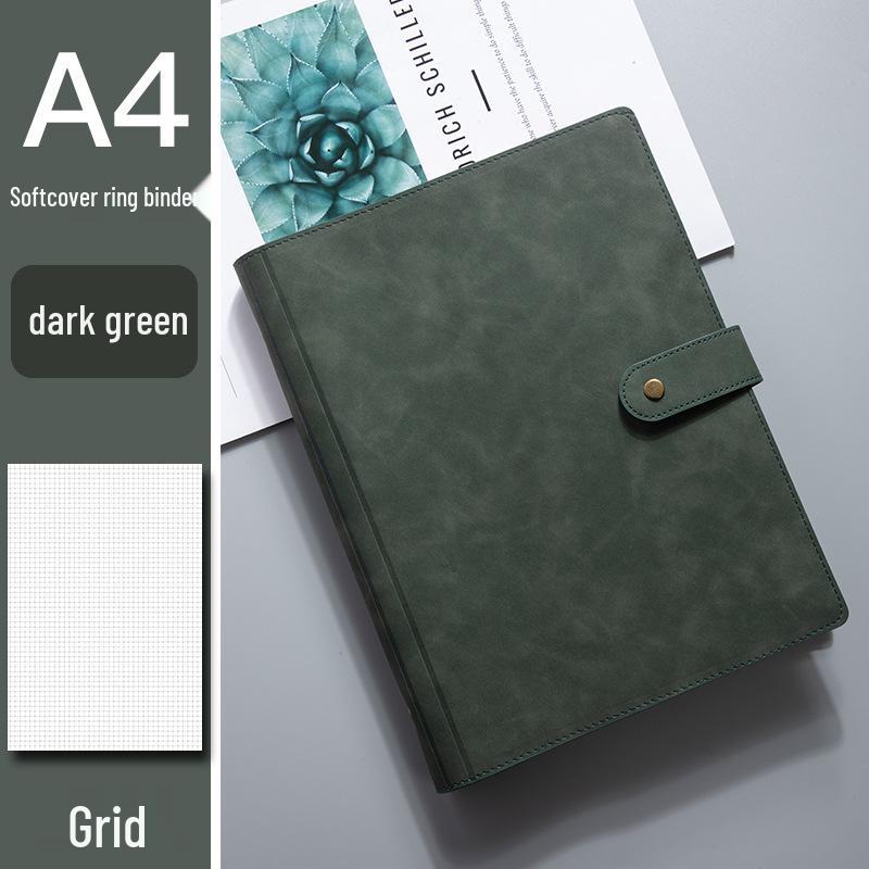 A4 Retro Leder Notizbuch mit Magnetverschluss - Unifarbe, Herausnehmbares kariertes Notizbuch