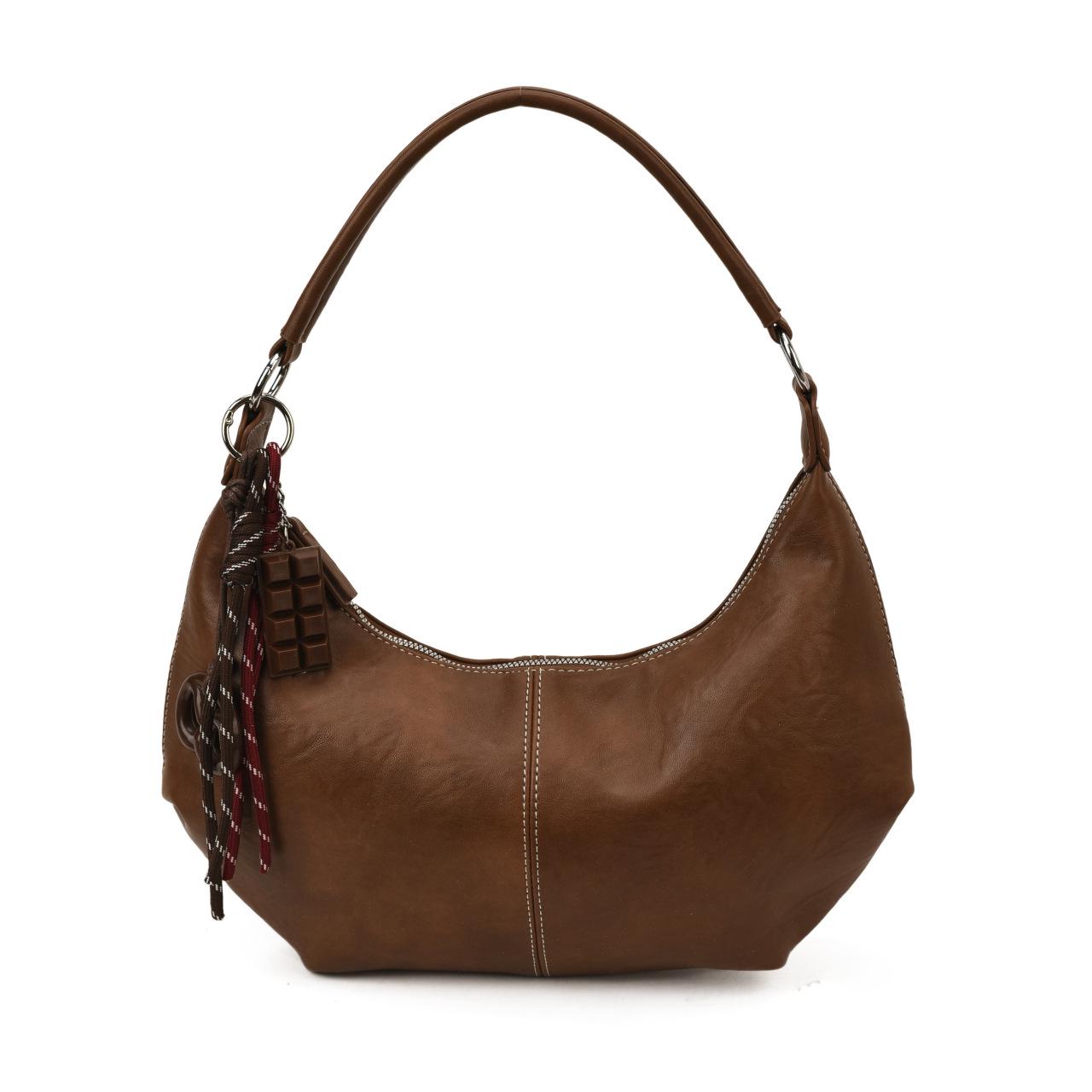 

Retro Design Large-Capacity Dumpling Bag: Casual Shoulder Handbag for Stylish Commuting Without Pendant коричневый