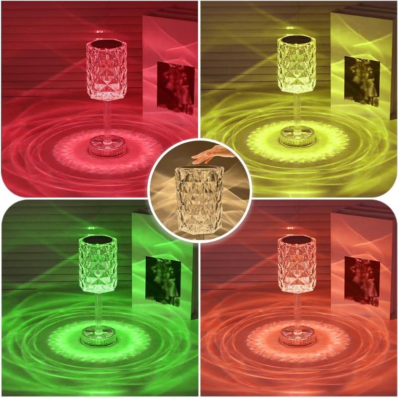 Portable Crystal LED Table Lamp 3 Color Touch Control Rechargeable Lamp, Night Light, Bedside Lamp,Dining Room Lamp (16-Color)