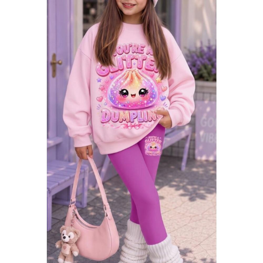 Girls' Doll Princess Casual Comfortable Soft Loose Pullover Sweatshirt and Leggings 2-Piece Set, New Autumn/Winter, Playful, Sweet and Cool Style