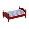 Miniature Single Bed Wood-Look Dollhouse Striped for Display Scenes